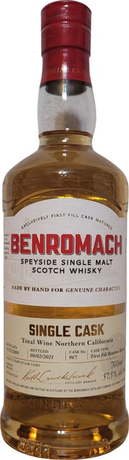 Benromach 2009 Single Cask 1st Fill Bourbon Barrel Total Wine Northern California 57.5% 700ml