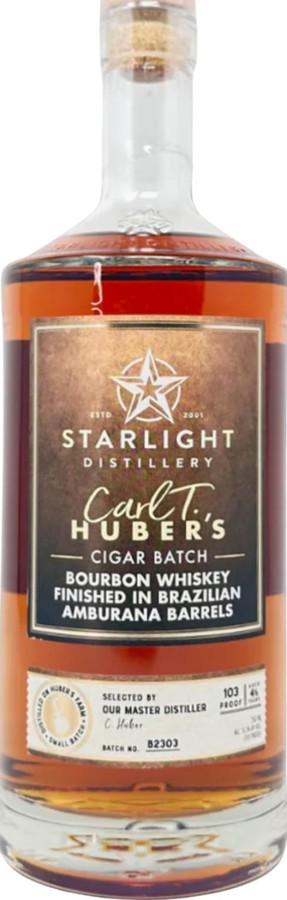 Starlight Distillery 4yo Single Barrel Huber's Cigar Batch Brazilian Amburana Barrel Finish R Bourbon S.B.S Selected by T8ke 57% 750ml