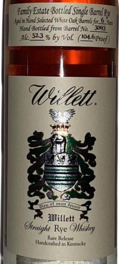 Willett 6yo Family Estate Bottled Single Barrel Bourbon American White Oak Barrel 52.3% 700ml