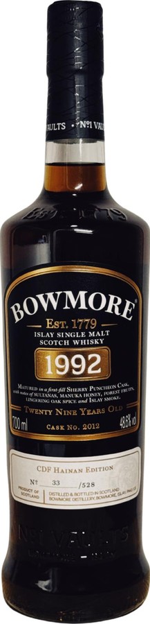 Bowmore 1992 CDF Hainan Edition 1st-fill Sherry Puncheon China Duty Free 48.6% 700ml