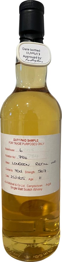 Longrow 2005 Duty Paid Sample For Trade Purposes Only Refill Hogshead 56.7% 700ml