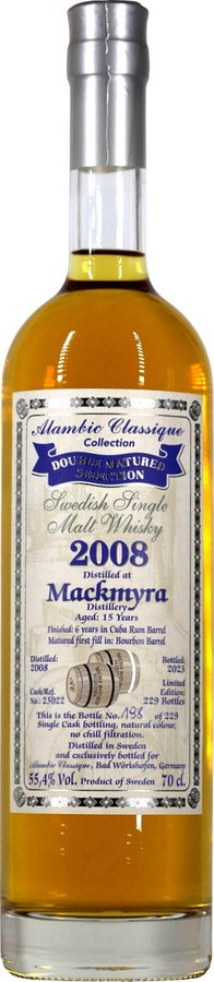 Mackmyra 2008 AC Double Matured Selection Bourbon Barrel Cuba Rum Barrel Finish 55.4% 700ml