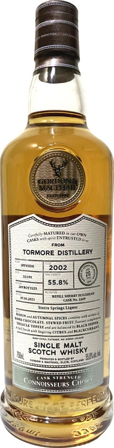 Tormore 2002 GM Connoisseurs Choice Cask Strength Sierra Springs Liquor 55.8% 750ml