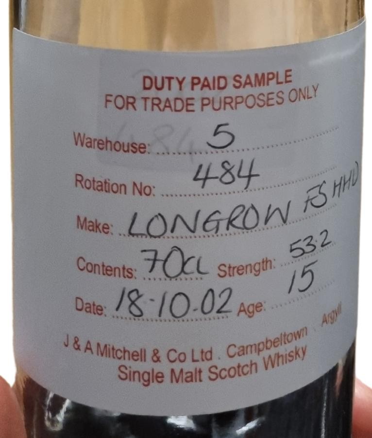 Longrow 2002 Duty Paid Sample For Trade Purposes Only 53.2% 700ml