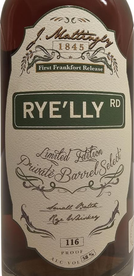 J. Mattingly 1845 Rye'lly Rd Limited Edition Private Barrel Select 58% 750ml