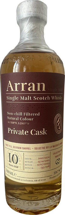 Arran 2012 Private Cask 1st Fill Bourbon Barrel LMDW 59.7% 700ml