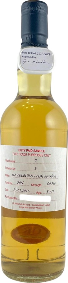Hazelburn 2016 Duty Paid Sample For Trade Purposes Only 60.7% 700ml