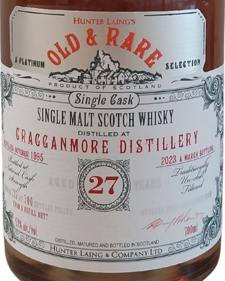 Cragganmore 1995 HL Old & Rare A Platinum Selection Refill Butt 53% 700ml