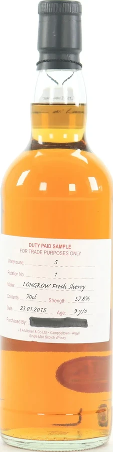 Longrow 2015 Duty Paid Sample For Trade Purposes Only 57.8% 700ml