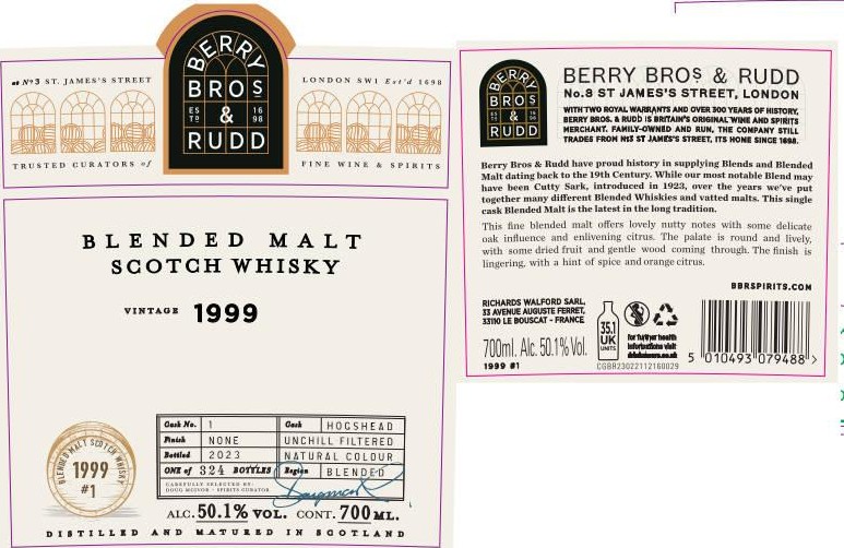 Blended Malt Scotch Whisky 1999 BR Hogsehad 50.1% 700ml