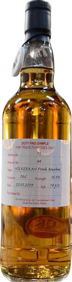 Kilkerran 2009 Duty Paid Sample For Trade Purposes Only 56.9% 700ml