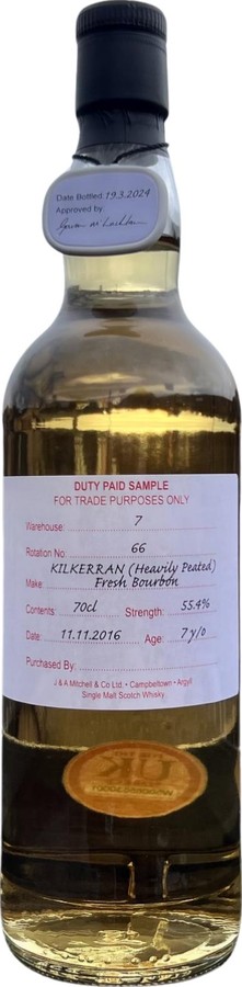 Kilkerran 2016 Duty Paid Sample For Trade Purposes Only 55.4% 700ml