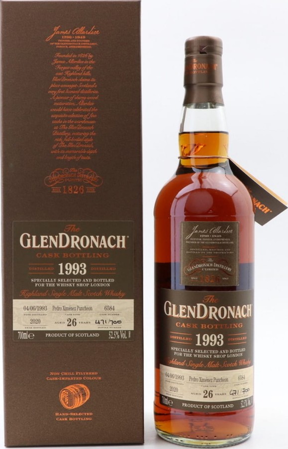 Glendronach 1993 Cask Bottling Pedro Ximenez Sherry Puncheon The Whisky Shop London 52.5% 700ml