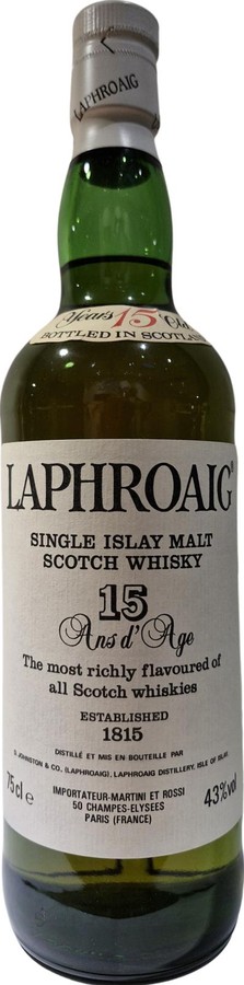 Laphroaig 15yo Single Islay Malt Scotch Whisky Martini & Rossi Paris 43% 750ml