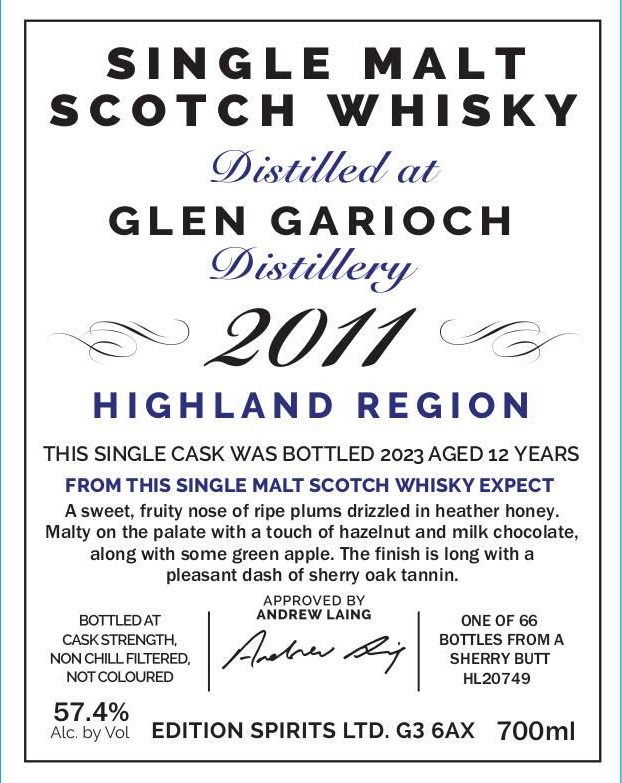 Glen Garioch 2011 ED 1st Editions Sherry Butt 57.4% 700ml