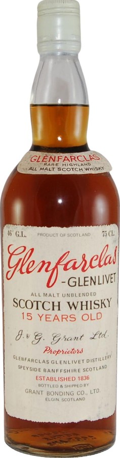 Glenfarclas 15yo All Malt Unblended Orig. bottles Import S.Fischer 4 Dusseldorf Telefon 329972 46% 750ml