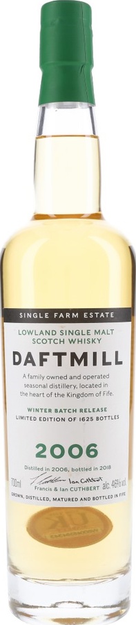 Daftmill 2006 Winter Batch Release 1st Fill Bourbon Barrels 080-085/2006 46% 700ml