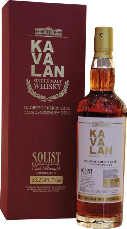 Kavalan Solist Oloroso Sherry Cask Ling Yang He Ming Su Wei Ying Yue Ao Men Lian He Bao Tong 700ml 53.2%