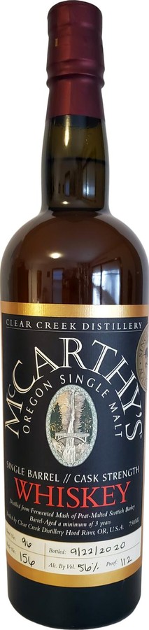 McCarthy's Oregon Single Malt Whisky Single Barrel Cask Strength 11th Avenue Liquor 56% 750ml