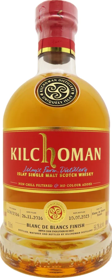 Kilchoman 2016 ImpEx Cask Evolution 02 2023 Bourbon Barrel + Blanc de Blancs Finish ImpEx Beverages Inc 56.2% 750ml