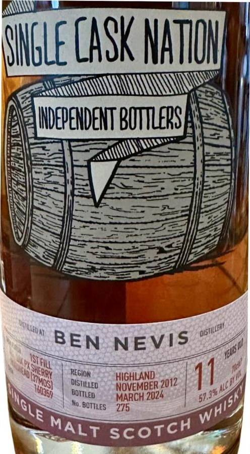 Ben Nevis 2012 JWC Single Cask Nation 57.3% 700ml