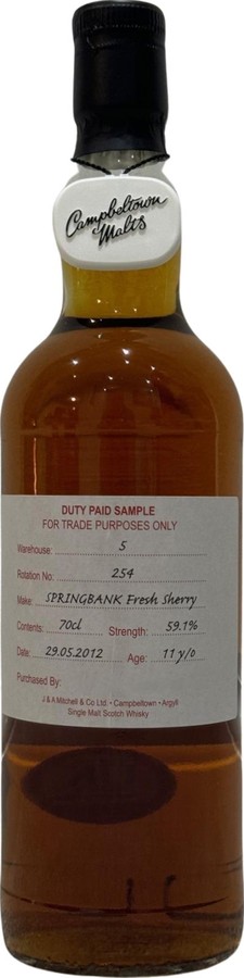 Springbank 2012 Duty Paid Sample For Trade Purposes Only 59.1% 700ml