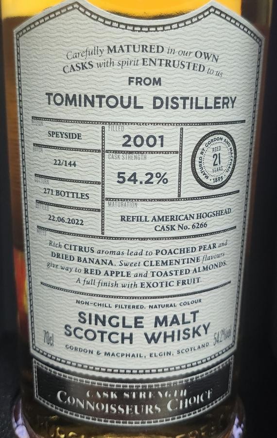 Tomintoul 2001 GM Connoisseurs Choice Cask Strength Refill American Hogshead 54.2% 700ml