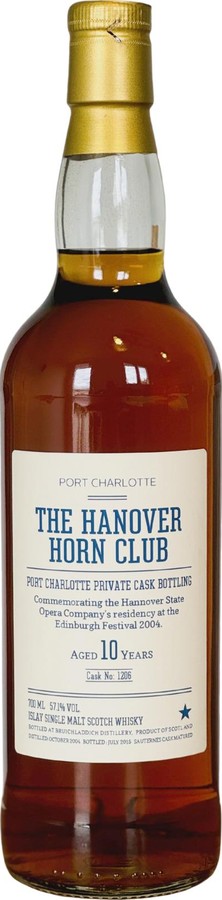 Port Charlotte 2004 Private Single Cask Bottling The Hanover Horn Club 57.1% 700ml