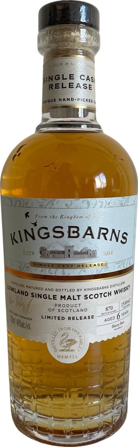 Kingsbarns 6yo Single Cask Release Sherry Butt 46% 700ml