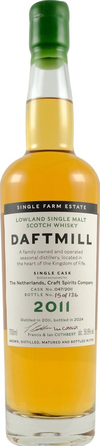 Daftmill 2011 Single Cask The Netherlands Craft Spirits Company 58.6% 700ml