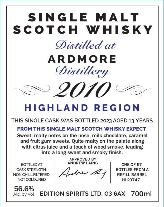 Ardmore 2010 ED The 1st Editions Refill Barrel 56.6% 700ml