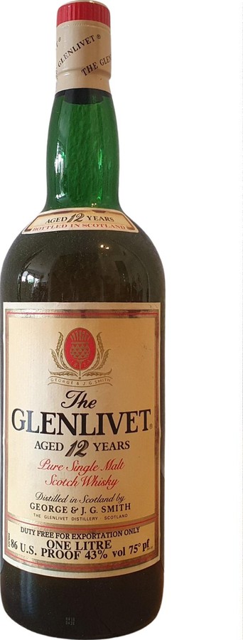 Glenlivet 12yo Pure Single Malt Duty Free for Exportation Only 43% 1000ml