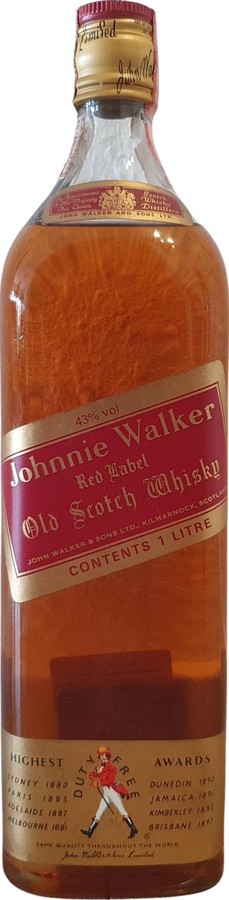 Johnnie Walker Red Label Old Scotch Whisky Duty Free Savio S.r.l. Chatillon 43% 1000ml