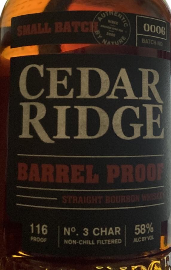 Cedar Ridge Barrel Proof Small Batch 58% 750ml