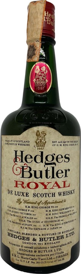 Hedges & Butler Royal De Luxe Scotch Whisky Mario Carlo Tucci Firenze 43% 750ml