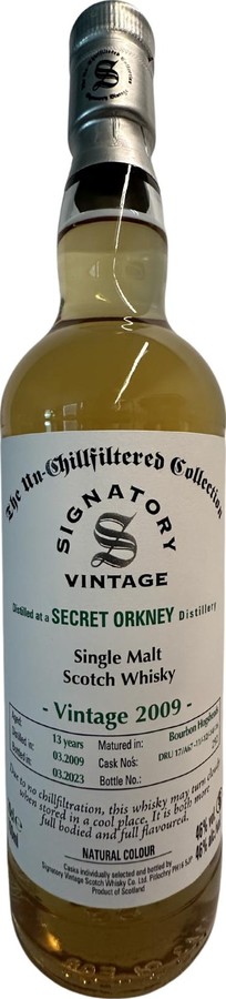 Secret Orkney 2009 SV The Un-Chillfiltered Collection Bourbon Hogshead 46% 700ml