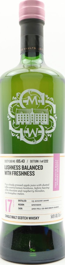 Tormore 2006 SMWS 105.43 Lushness balanced with freshness 2nd Fill Ex-Bourbon Barrel 54.9% 700ml