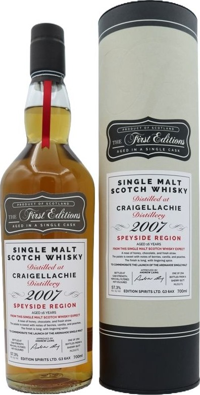 Craigellachie 2007 ED The 1st Editions to commemorate the launch of The Ardnahoe single malt 57.3% 700ml