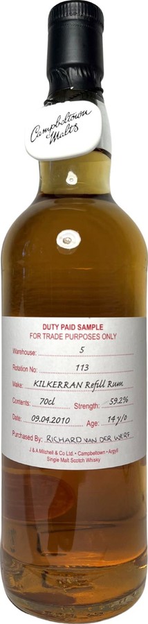 Kilkerran 2010 Duty Paid Sample For Trade Purposes Only 59.2% 700ml