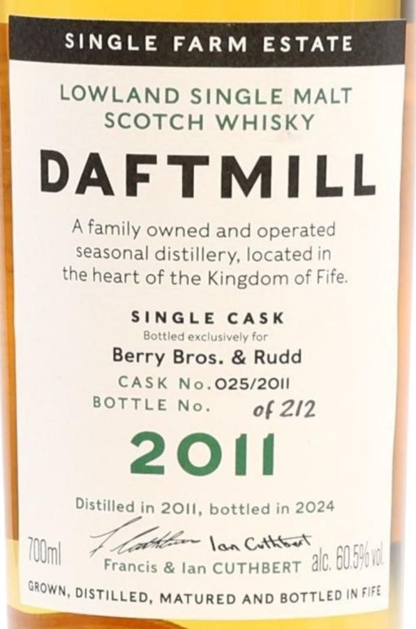 Daftmill 2011 Single cask Berry Bros & Rudd 60.5% 700ml