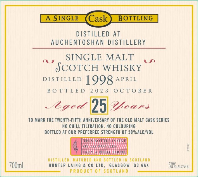 Auchentoshan 1998 HL The Old Malt Cask 25th Anniversary Refill Barrel 50% 700ml