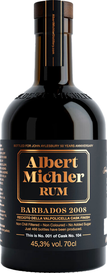 Albert Michler 2008 Barbados Bottled for John Aylesbury 50th Anniversary 45.3% 700ml