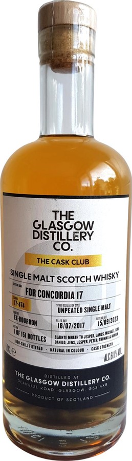 Glasgow Distillery 2017 The cask club Concordia 17 Denmark 61.1% 700ml