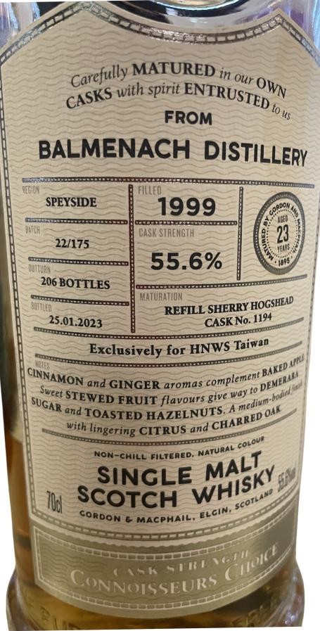 Balmenach 1999 GM Connoisseurs Choice HNWS Taiwan 55.6% 700ml