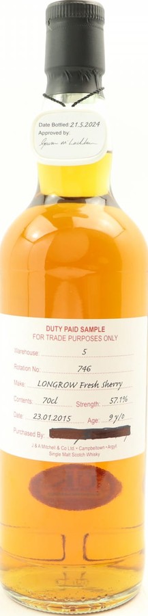 Longrow 2015 Duty Paid Sample For Trade Purposes Only 57.1% 700ml