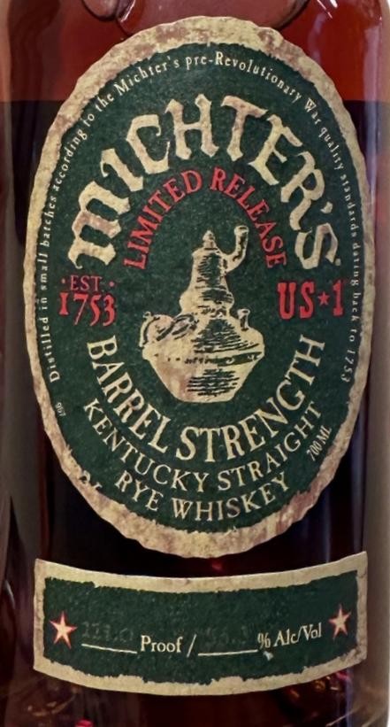 Michter's US 1 Barrel Strength Rye Whisky 55.5% 700ml