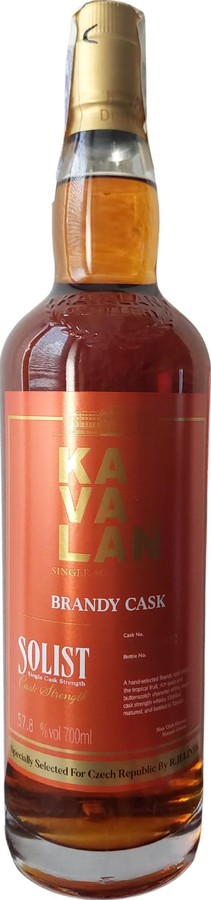 Kavalan Solist Brandy Cask Brandy selected for Czech Republic by R. Jelinek 57.8% 700ml