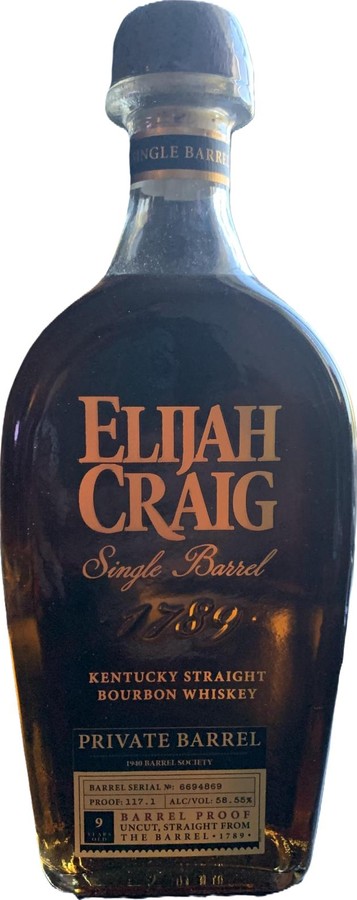 Elijah Craig 9yo Single Barrel Barrel Proof Kappy's fine wine & spirits 58.55% 750ml