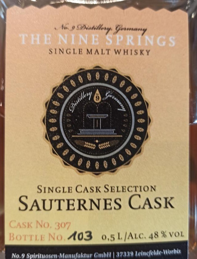 The Nine Springs 6yo Single Cask Selection Whiskywelt Burg Scharfenstein Sonderabfullung zum Tag des Deutschen Whiskys 48% 500ml