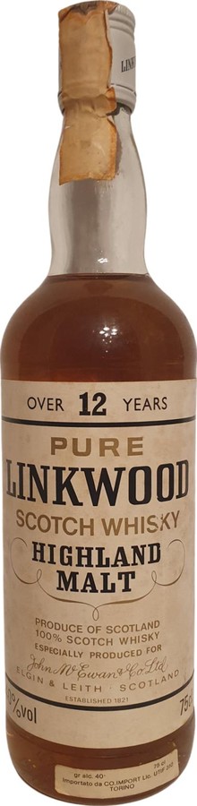 Linkwood 12yo Pure Scotch Whisky imported by CO. Import Lic. Torino Italy 40% 750ml